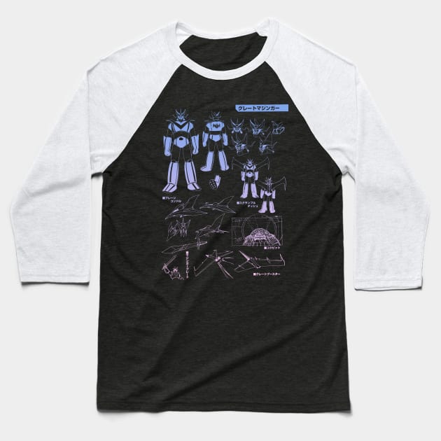 Mazinger Z blueprint aesthetic gradient Baseball T-Shirt by Blacklinesw9